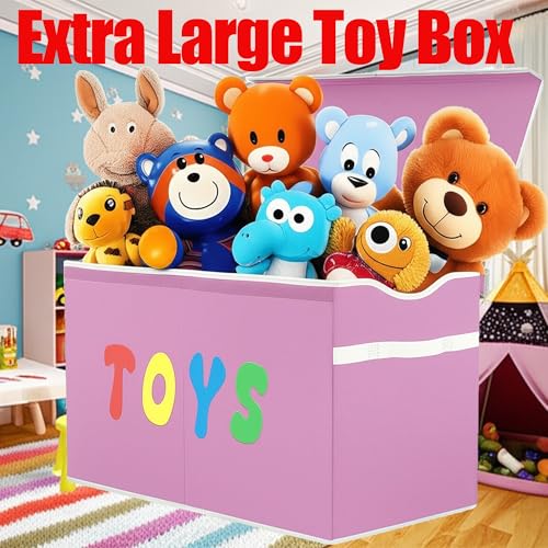 YOLOXO Toy Box Chest, Collapsible Sturdy Storage Bins with Lids, Extra Large Kids Toy Storage Organizer Boxes Bins Baskets for Kids, Boys, Girls, Nursery Room, Playroom, Closet (Classical Pink) - color: Classical Pink