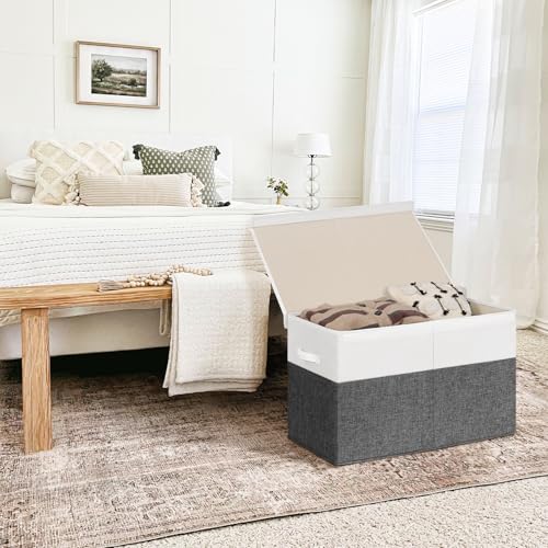 INDRESSME 25"x13"x16" Large Toy Storage Box with Lid, Toy Chest Organizer Toy Basket with Dividers for Playroom, Bedroom, Closet, Toy Bin for Kids Baby Boys Girls (Grey & White) - color: Grey & White, size: 25"x13"x16"