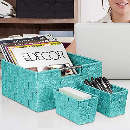 Sorbus Storage Baskets for Organizing (Set of 7), Mesh Hand-Woven Design, Linen Closet Organizers and Storage, Organizer Storage Baskets for Shelves, Variety Pack Organizers and Storage (Aqua) - color: 7 Piece - Aqua