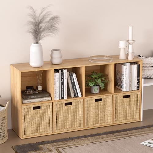 Wooden 8 Cube Storage Organizer with Closed Back Panel,White Cube Shelf Cubby Storage Organizer with Compartments for Living,Bookshelf, Easy to Install (Oak, 8 Cube-11in) - color: Oak, size: 8 Cube-11in