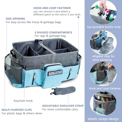Large Cleaning Supplies Organizer-Cleaning Caddy Organizer With Handles & Shoulder Strap-Cleaning Bags for Cleaning Suppliers-Housekeepers Wearable Cleaning Tote Upgraded - color: Grey-Blue