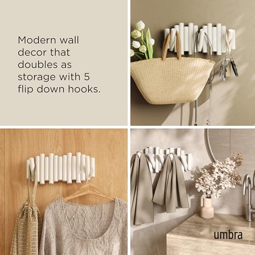 UMBRA Picket Rail Wall Stylish and Functional Hook with Five Hoops (White) (Pack of 3) - color: White, size: 5-Hook (Pack of 3)