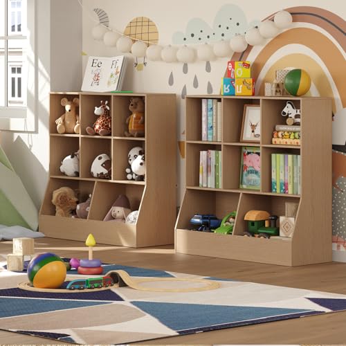 DINZI LVJ Toy Storage Organizer, Kids Bookshelf, Wood Toy Storage Cabinet, 3-Tier 8 Cubby Children Bookcase, 39.4" L Toddler Book Shelf for Playroom, Living Room, Nursery, Hallway, School, Natural - color: Natural, size: 3-Tier 39.4"