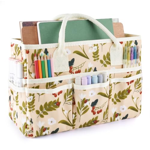 E-WEICHEN Craft Organizer Tote Bag Art Storage Caddy with Multiple Pockets Containers for Art,Craft,and Office Supplies Storage.Red Fruit - color: Red Fruit