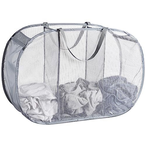Seiritex Mesh Popup Laundry Hamper 3 Compartment Sortable Horizontal Collapsible Laundry Basket for Clothes Laundry Room Bedroom Toys Travel (Gray) - color: Gray 3-compartment