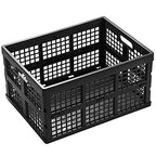 Eslite 34L Large Plastic Folding Storage Crates,Collapsible Crates for Storage,Pack of 3 (Black) - color: Black