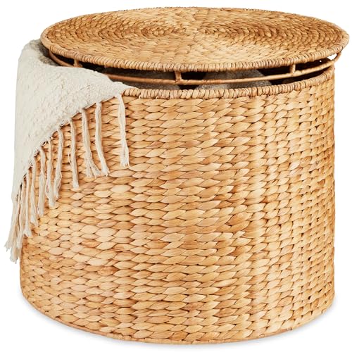 Best Choice Products Large Round Storage Ottoman W/Lid, Handwoven Water Hyacinth Footstool, Accent Stool, Side Table, Storage Container, Plant Stand For Living Room, Office, or Bedroom - Natural - color: Natural