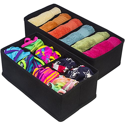 Sorbus® Set of 4 Foldable Drawer Dividers, Storage Boxes, Closet Organizers, Under Bed Organizer (Black) - color: Black