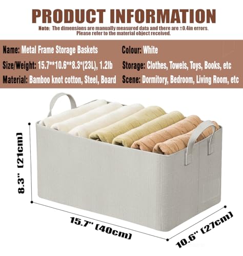 AARAINBOW 4 Pcs Closet Clothes Organizer with Handle, Fabric Storage Box with Steel Frame Stackable Shelf Storage Bins Foldable Fabric Storage Baskets for Organizing Sweater Pants, 23L (B 4 White) - color: B 4 White