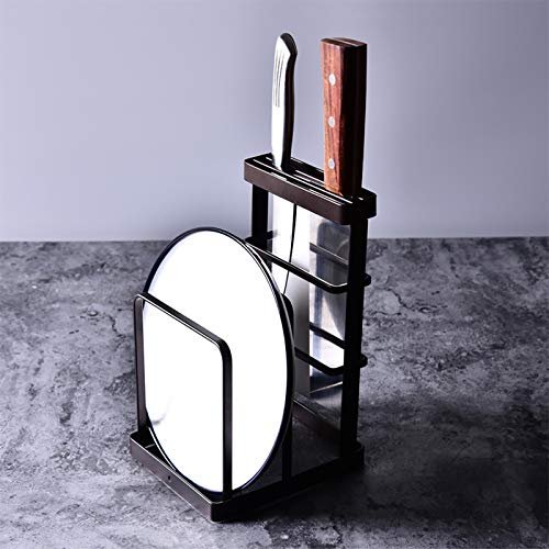 VANRA Metal Steel Cutting Board Holder Knife Block Kitchen Organizer Pantry Bakeware Rack Pan Pot Cover Lid Rack Stand (Bronze) - color: Bronze, size: 4.7"L X 5.5"W X 8.5"H - Without Draining Tray