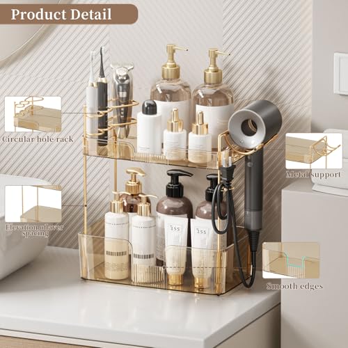 YCIA&DONE Bathroom Counter Organizer, Large Makeup Organizer Countertop, Shelf Storage, Vanity Tray, Easily Assemble for Bathroom Organizers and Storage, Undersink, Cabinet,2 Tiers Amber - color: Amber, size: 2 tiers