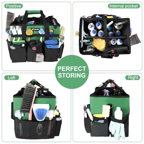 Large Rolling Cleaning Caddy Bag with Wheels, Cleaning Bag with Detachable Trolley, Cleaning Bags on Wheels for Housekeepers, Cleaning Cart Supplies Organizer for Home, Car, Picnic (Green) - color: Green