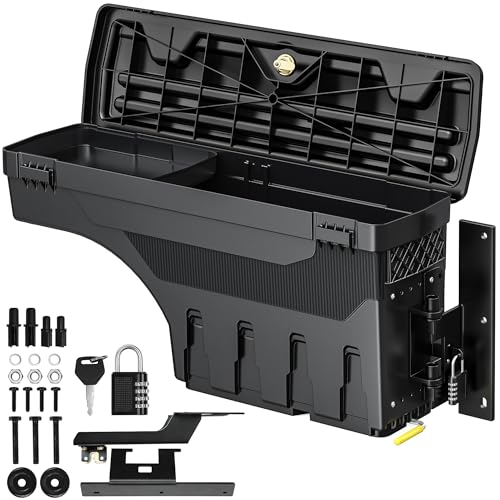 oEdRo Truck Bed Storage Tool Box Fits 2015-2026 Ford F150 Passenger Side, 180 Degree Rotation Rear Tool Boxs with Lockable Lid & Password Padlock, Black Waterproof Wheel Well Storage - size: Passenger Side