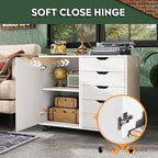 5-Drawer Wood Drawer Cabinet, Office Storage Cabinet with Adjustable Shelf & Wheels, Printer Stand for Home Office, White, 15.7" D x 30.7" W x 25.4" H - color: White