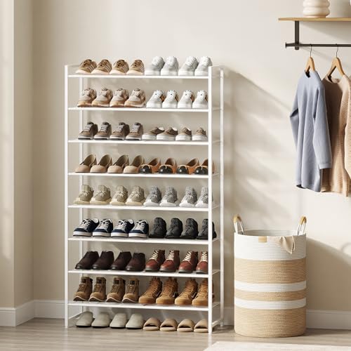 Nunsino Shoe Rack for Closet, Metal Shoe Organizer, 8 Tier Garage Shoe Rack Max Holds 40 Pairs,Shoe Storage Shelf,Entryway, White - color: White, size: 8 Tier