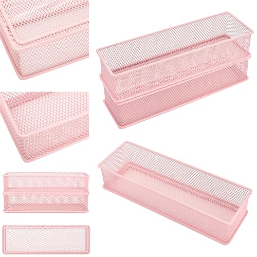 Annova Mesh Stackable Drawer Cabinet and Shelf Organizer Bins Storage Basket School Office Supply Holder Tray- Set of 2 (Light Pink, 3x9x2 Inch) - color: Light Pink, size: 3x9x2 Inch