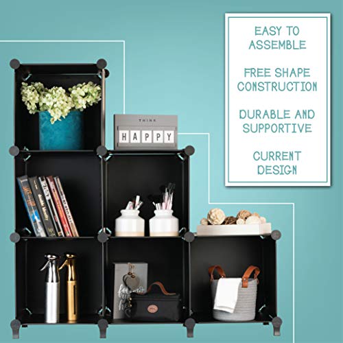 Homeries Cube Storage System – Modular DIY Plastic Closet Organizer Rack, Storage Shelves, Bookshelf, Bookcase for Bedroom, Office, Dorm Room, College, Living Room - Black (6-Cube) - size: Small