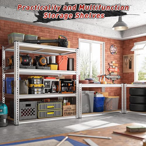 REIBII 40" W Garage Shelving 2000LBS Storage Shelves Adjustable Metal Shelving 4 Tier Pantry Shelves for Garage Closet Kitchen Basement 40" W x 19.7''D x 60''H, Silver - size: 40"W x 19.7''D x 60''H