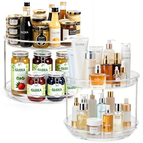 2 Tier Lazy Susan Turntable Organizer for Cabinet, 9.25'' Rotating Spice Rack Organization for Kitchen, Pantry, Bathroom, Vanity, Countertop, Medicine Storage, Seasoning Spice Organizer, 2 Pack - size: 2 PACK Clear