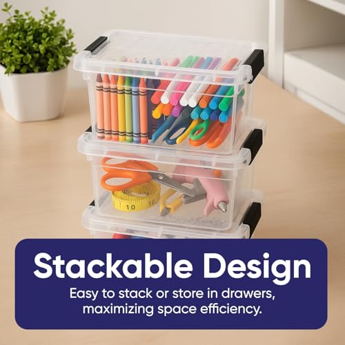Superio Mini Storage Container Plastic Crayon Box Art Supplies and Sewing Case Stackable Clear Small Organizer for Beads, Stationery, Chalk, and Food, 1.05 Quart - size: 1.05 Quarts