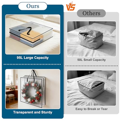 95L Under Bed Storage Bag, Under Bed Storage Containers, Clear Storage Bags for Clothes Quilt Pillow Wreath Blanket Storage or Closet Organizer Home Storage - style: 1-Pack