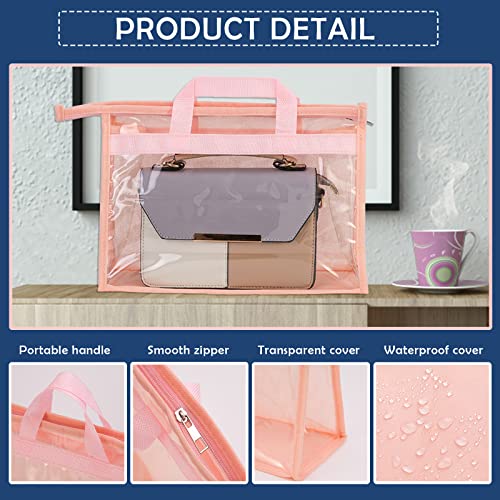 CINPIUK Handbag Dust Bags Clear Purse Storage Organizer for Closet Small to Extra Large Handbags Dust Free Bags Hanging Zipper Storage Bag with Hooks, (Pink, 4 Sizes-8PCS) - color: Pink, size: 4 Sizes-8PCS