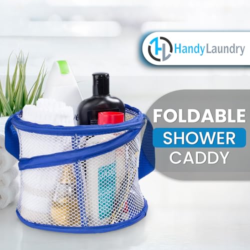 Handy Laundry Foldable Shower Caddy - Collapsible, Portable, Drainage Hole, Carry Handle, Large Compartments. Great Organizer for Camp, Travel, Gym, and Dorm (Blue) - color: Blue, size: Small