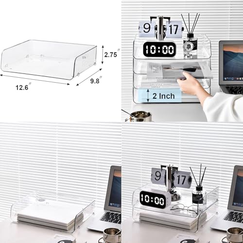 Gagee 4 Pack Paper Organizer for Desk,Stackable Paper Tray Book Holder for Classroom,Office and More,Letter Tray Desk Organizer,Clear - size: 4 Horizontal