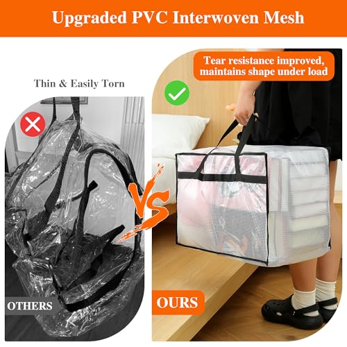 Vieshful 5 Pack 60L Clear Storage Bags with Zipper and Handles, Tear-Resistant Foldable Plastic Storage and Organizers for Clothes, Bedding, Duvets, Toys, for Closet & Moving