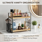LEMIKKLE 2-Tier Wood Bathroom Counter Organizer with Basket,Waterproof Vanity Perfume Skincare Storage for Bathroom, Kitchen, Dresser - color: Light Brown