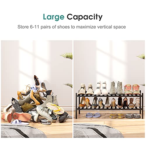 viewcare Black Shoe Rack, 2-Tier Long Shoe Rack for Entryway, Bamboo Wood Shoe Shelf for Closet & Hallway, Long 33IN | Beautiful | Functional | Sturdy | Durable - color: Black, size: 2-Tier Long