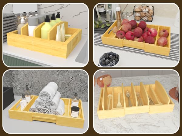 Lid Organizer for Cabinet – Bamboo Kitchen Storage for Plastic Lids, Adjustable Drawer Dividers, Food Container Organizer (Fits Cabinets & Drawers) (Large) - size: Large