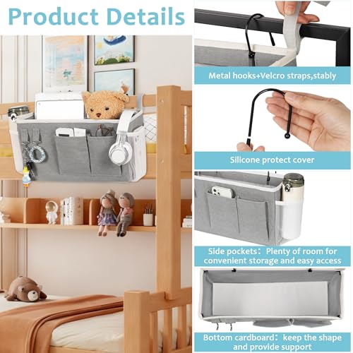Loghot Bedside Caddy/Bedside Storage Bag Hanging Organizer for Bunk and Hospital Beds,Dorm Rooms Bed Rails,Can be Placed Glasses,Books,Mobile Phones,Keys (Grey) - color: 1pc Grey