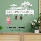 Personalized Metal Key Holder Wall Mount, Black Custom Key Holder for Wall, Wall Key Rack with 6–12 Hooks for Keys, Modern Home Entryway Organizer - color: Palm Tree & Beach
