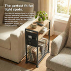Skinny Side Table with Storage, 3 Tier Slim Side Tables for Small Spaces, Skinny End Table Narrow Bedside Table Narrow Side Table for Living Room, Bedroom - color: Oak