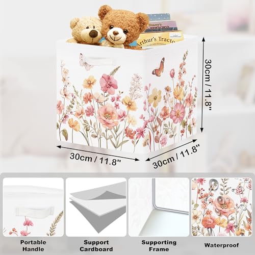 11.8" Wild Flower Storage Cube Organizer Set 3Pcs Clothes Storage Basket Bin for Closet Shelf Garden Butterfly Nursery Kid Room Book Toy Chest, Wildplants - color: Wildplants