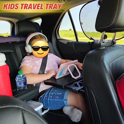 Large Foldable Backseat Tray Table, Car Laptop Desk with Cup Holder, Back Headrest Passenger Food Tray, Phone Tablet Holder, Multifunctional Travel Desk, Car Essentials for Kids & Long Road Trips - style: Car Seat Table Tray