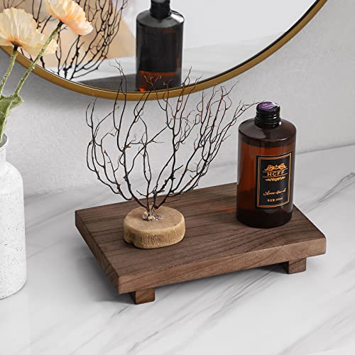 zoocatia Small Wood Tray Pedestal Stand Farmhouse Bathroom Decor Decorative Wooden Riser Kitchen Soap Dish Holder for Vanity, Counter, Sink, 9" x 5.9" - Walnut - color: Walnut, size: 9" x 5.9" x 1.6"
