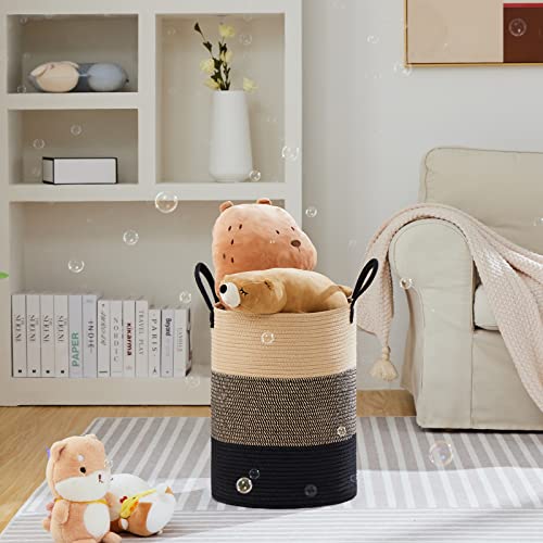 VIPOSCO Large Laundry Hamper, Tall Woven Rope Storage Basket for Blanket, Toys, Dirty Clothes in Living Room, Bathroom, Bedroom - 58L Brown & Black - color: Brown & Black, size: 58L