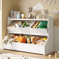 FOUCSSOMEI Toy Storage Organizer, 3-Tier Wooden Kids Toy Storage with Bookshelf, Movable Compartments, Safe and Stable Design, for Space Saving, Large Size, Patent Design - size: Large Size
