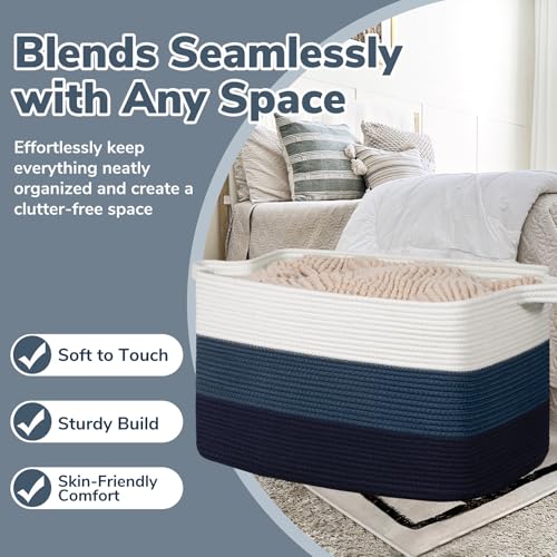 Goodpick 85L Large Blanket Basket 23.6" x 15.7" x 13.8" Cotton Rope Storage Baskets for Organizing, Rectangle Woven Baskets for Storage, Baby Toy Basket for Nursery Bedroom, Blue - color: Light Blue, size: X-Large(23.6"L x 15.7"W x 13.8"H)