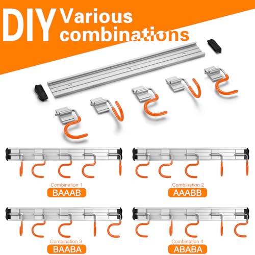 HUPBIPY 34.5'' Aluminum Alloy Garden Tool Organizer Wall Mount Garage Organizers and Storage with Hooks Tool Hangers for Shed Hooks for Shovel, Rake, Broom & More - color: 34.5 in - Orange, size: 34.5 Inch