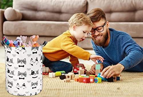 Large Storage Baskets,Waterproof Laundry Baskets,Collapsible Canvas Basket for Storage Bin for Kids Room,Toy Organizer,Home Decor,Baby Hamper(Bowknot Cat) - color: Bowknot Cat