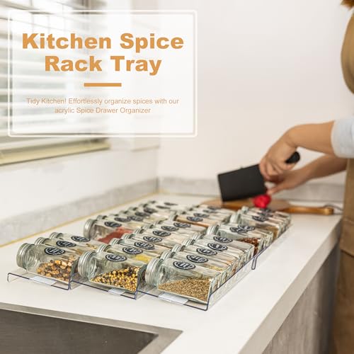 8-Pack Spice Drawer Organizer, Expandable Acrylic Seasoning Rack (13" to 26") with Anti-Slip Mat, Kitchen Spice Rack Holds up to 56 Jars (Jars Not Included) - size: 8-Pack