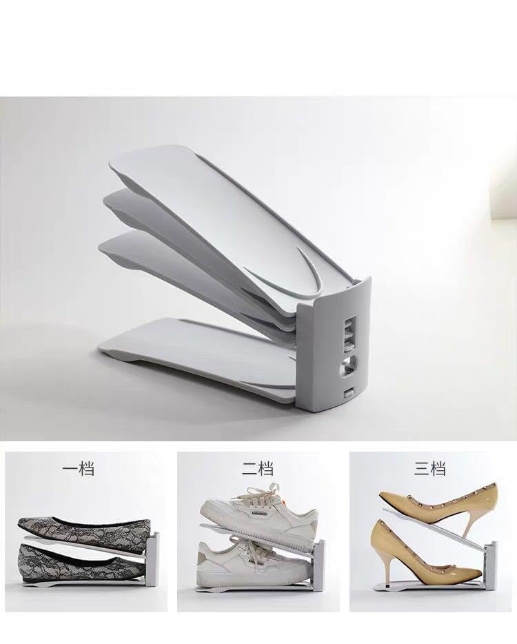 HYGRAD BUILT TO SURVIVE Shoe Slots Pack Of 12 Space-Saving Adjustable Shoe Storage Organiser with 3-Level Height, Non-Slip Shelf Holder, Plastic (Grey) - color: Grey