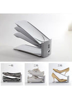 HYGRAD BUILT TO SURVIVE Shoe Slots Pack Of 12 Space-Saving Adjustable Shoe Storage Organiser with 3-Level Height, Non-Slip Shelf Holder, Plastic (Grey) - color: Grey