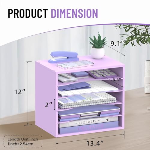 5-Tier Wood Desk Organizer, Paper Tray Organizer for Desk with Adjustable Storage Shelves, Desktop File Organization Paper Sorter Mail Holder for Office Home Classroom, Purple - color: Purple, size: 5 Tier