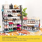 Sundaze Shoe Rack - 10 Tier Shoe Rack for Front Door Entrance, Sturdy Tall Shoe Organizer for Closet, Bedroom, Entryway, Garage, Non Woven Fabric Shelf, Black, Holds Up to 50 Pairs - size: 10 Tier (34.3" W)