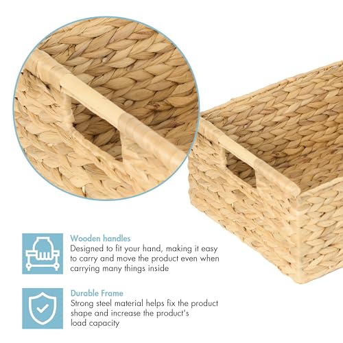 VATIMA Extra Large Wicker Basket Rectangular with Wooden Handles for Shelves, Water Hyacinth Basket Storage, Natural Baskets for Organizing, Wicker Baskets for Storage 16.7"x12.4"x7" - color: Water Hyacinth, size: Jumbo (16.7"L x 12.4"W x 7"H)