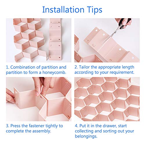 Poeland Drawer Divider Organizer Adjustable DIY Grid Honeycomb Drawer Divider for Underwear Belt Scarf Socks Pink 2 Pack - color: Pink(2pack)
